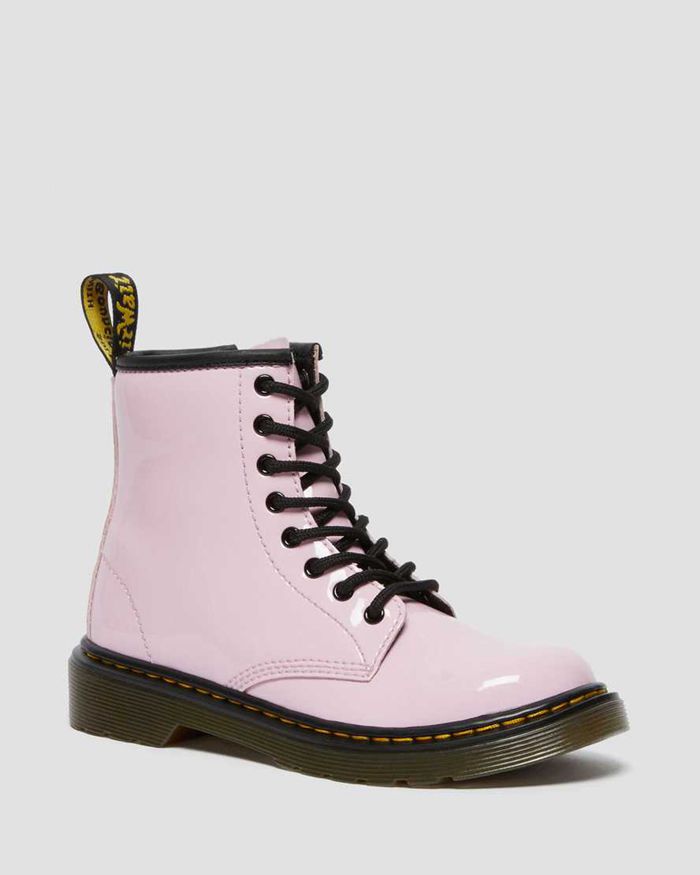 Dr Martens Kids Junior 1460 Patent Leather Lace Up Boots Pink - 25360TZGU